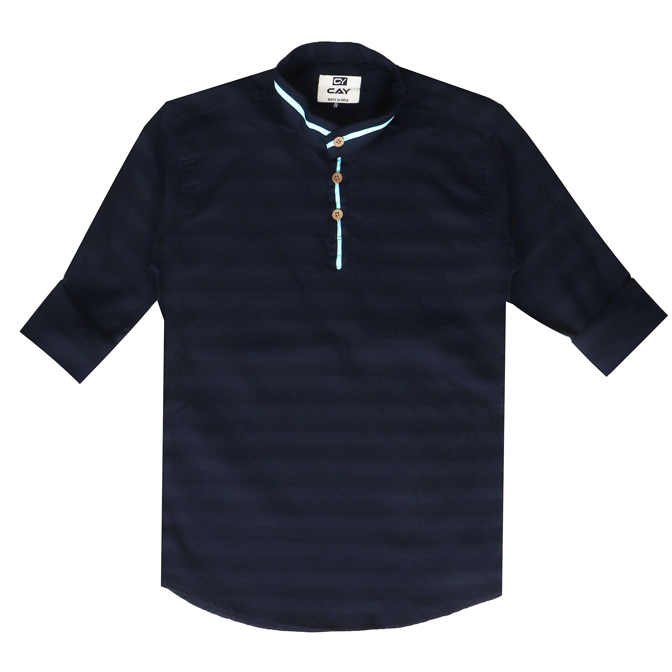 CAY 100% Cotton Mandarin Collar Casual Ethnic Wear Shirt Style Plain Designer Short Kurta for Boys
