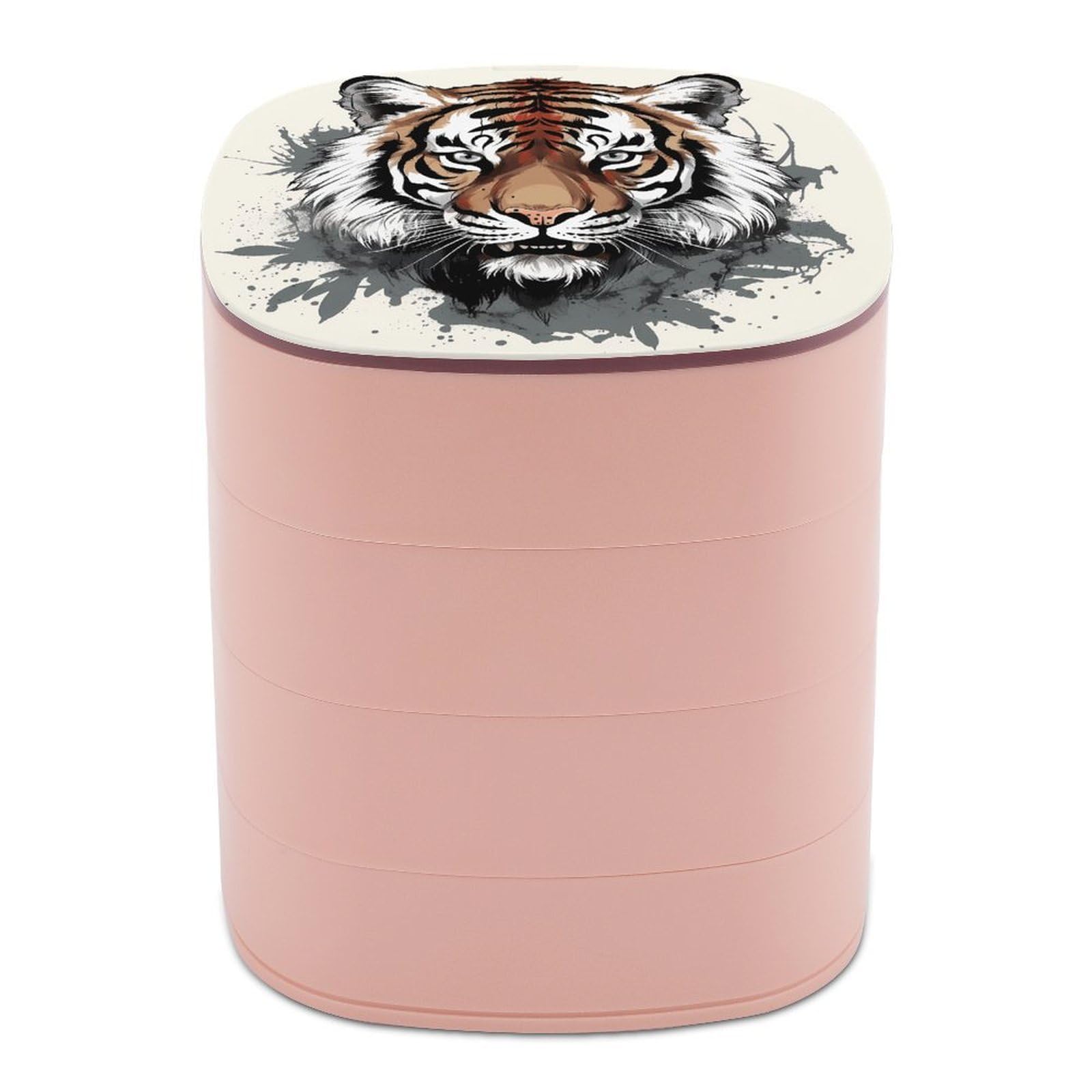 VstaDank Black And White Doodle Tiger Jewelry Organizer Small Travel Earring Storage Box with Mirror 4-Layer Rotating Travel Jewelry Tray Case with Lid Large Capacity Jewellery Holder Case