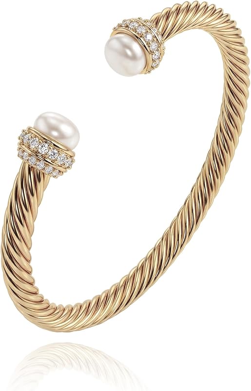 Gold Cuff Bangle Bracelets for Women - 14K Plated Adjustable Open Cuff Gold Bangles Charm Elegant Twisted Cable Bangle Friendship Bracelets Lightweight Bracelet for Dainty Jewelry