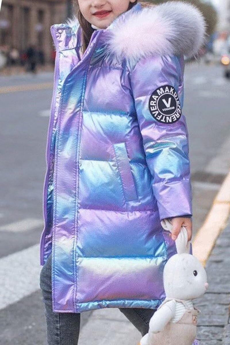Fille Manteau Longue Epais Blouson à Capuche Doudoune Chaud Veste Enfant Hiver Fourrure Matelassé Parka Vêtements de Ski