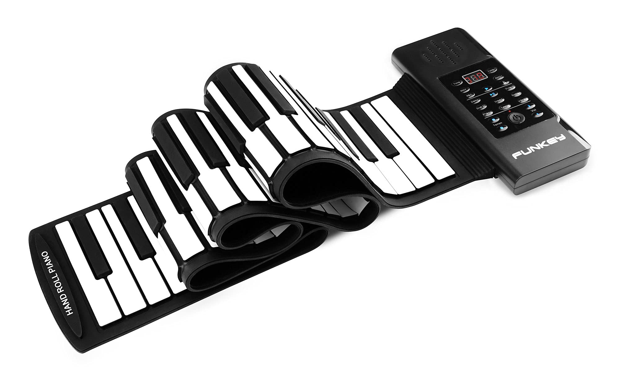 Funkey RP-88A Rollpiano (88 Tasten, Aufnahmefunktion, MIDI, 128 Sounds, 128 Rhythmen, 14 Demo Songs, Li-Ionen Akku, inkl. Netzteil und Sustain-Pedal) Schwarz