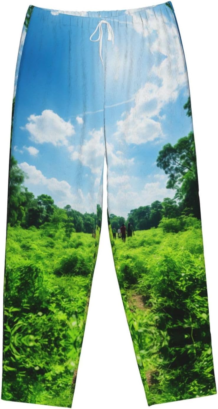 Soccer Field Print Cozy Flannel Pajama Pants For Women,Warm Christmas Pj Pants,Cute Fleece Pajamas