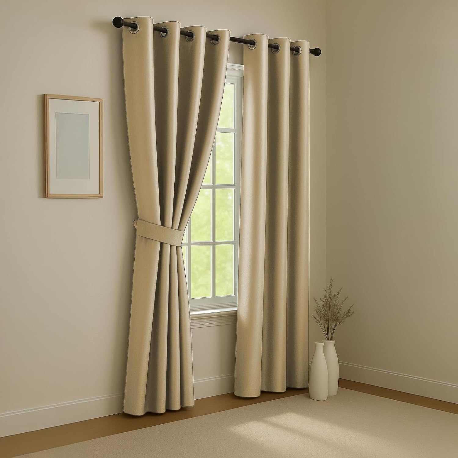 LINENWALAS 100% True Blackout Solid Curtains (5 Feet) - Set of 2 Panels | Complete Light Block | Thermal Insulated & Noise