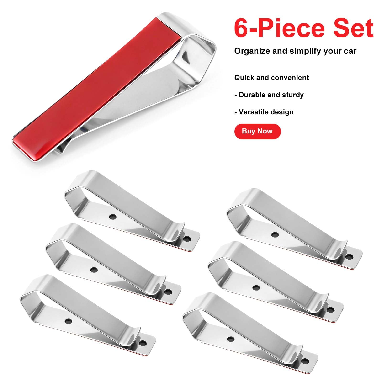 6pcs Stainless Steel Car Visor Clips, Sun Visor Clip DIY Mounting Kit Garage Door Opener Remote Clip Strong Hold Accessory for Cars Home Office Use - 3