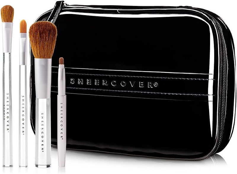 Kit de Pincéis Sheer Cover Studio para Base, Lábios, Corretivo e Contorno com Estojo, 5 Peças