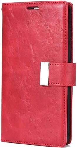 Galaxy Note HA lle  DENDICO LederhA lle Flip HA lle StA nder Tasche SchutzhA lle fA r Samsung Galaxy Note Bumper Brieftasche mit Kartenfach Rot