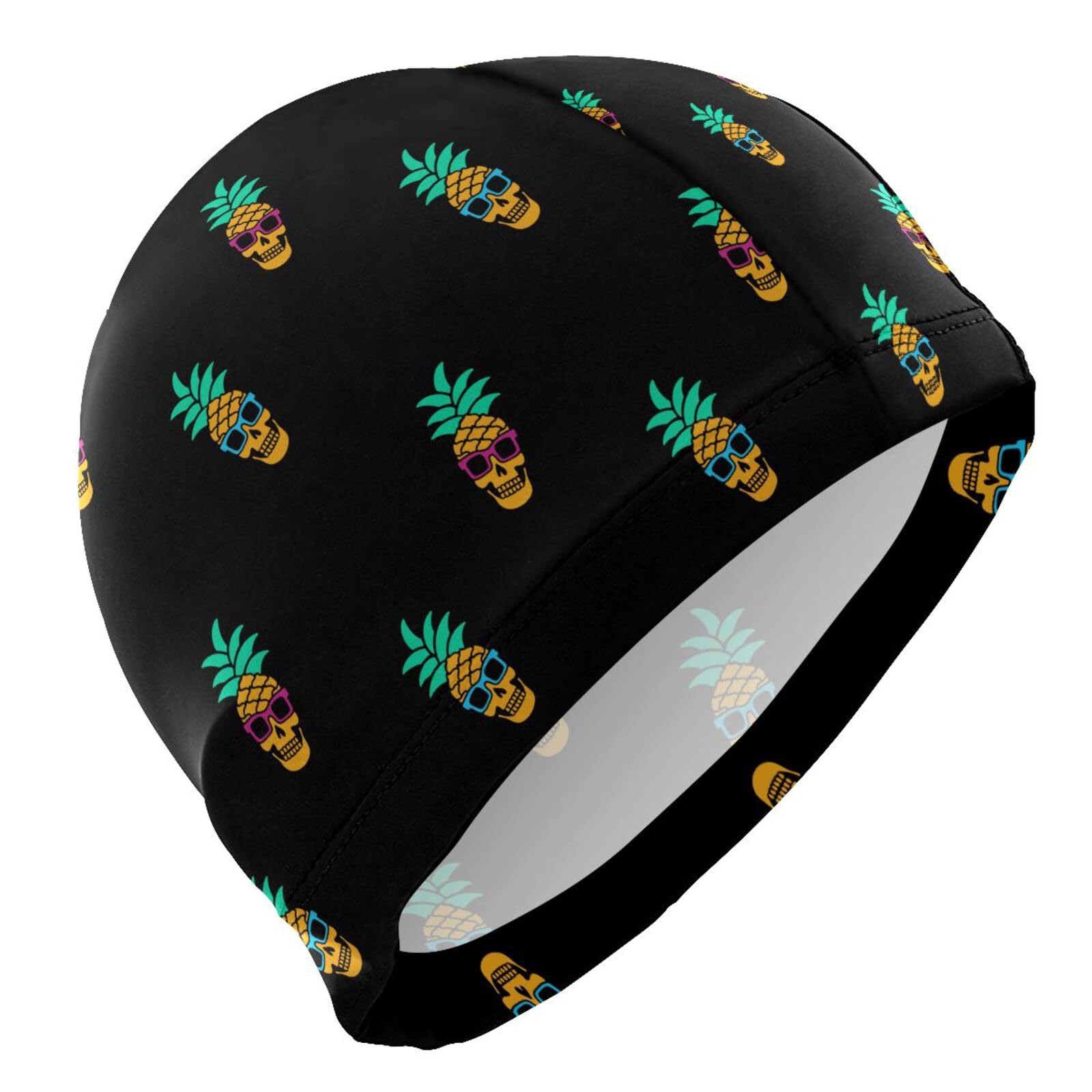 Dallonan Swimming Cap Unisex Adult Swim Cap Skull Pineapple Black Polyester