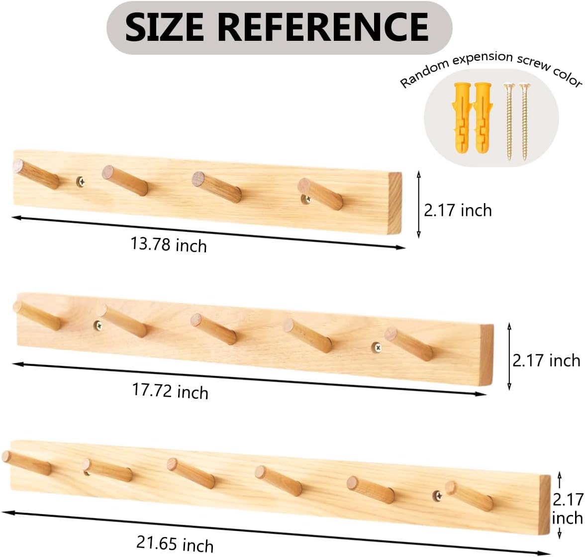 Beech Wood Coat Rack Wall Mount, Long Coat Hook Hanger Wooden Wall Coat Rack with 4 Hooks for Purse Clothes Towels Hats in Entryway Bedroom Bathroom