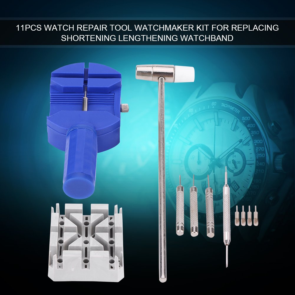 Herramienta de reparación de relojes, kit de reparación de relojes de autoservicio, kit de relojero para herramientas de reparación de relojes para reemplazar la correa de reloj acortada y alargada,