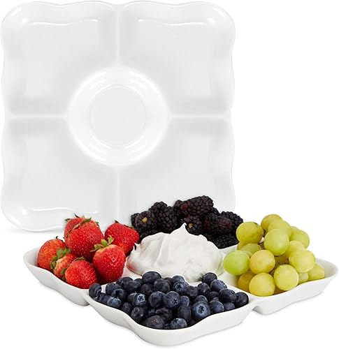 Juvale Juego de 2 bandejas de porcelana para servir aperitivos, platos divididos reutilizables de 5 compartimentos para tablas de charcutería, disponible en Yaxa Peru