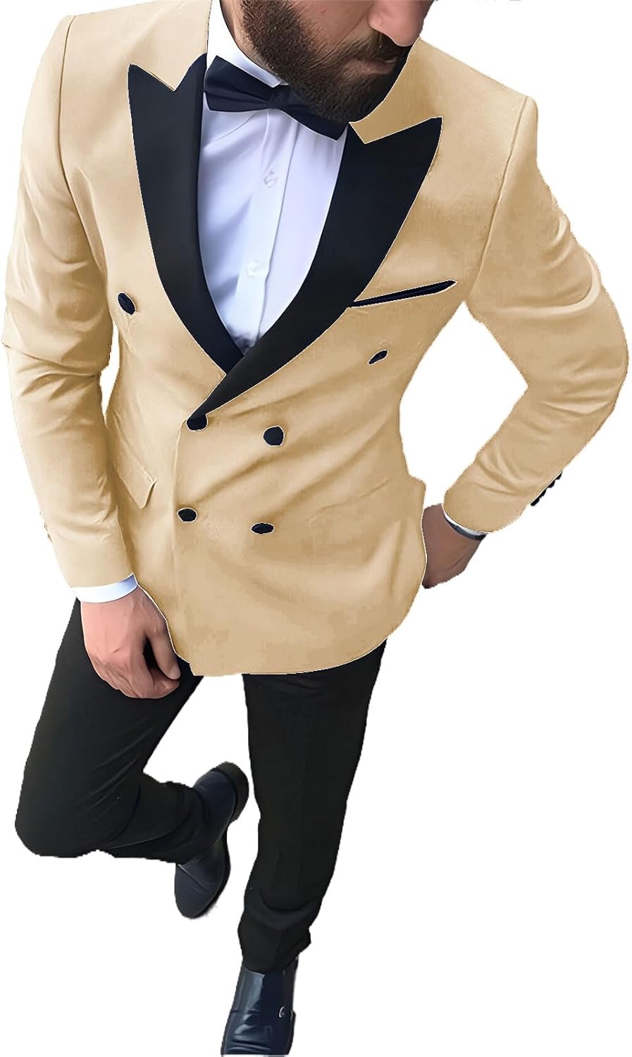 Peak Lapel Tuxedo for Men 2 Piece Slim Fit Double Breasted Wedding Suit for Men Formal Prom Party Suit