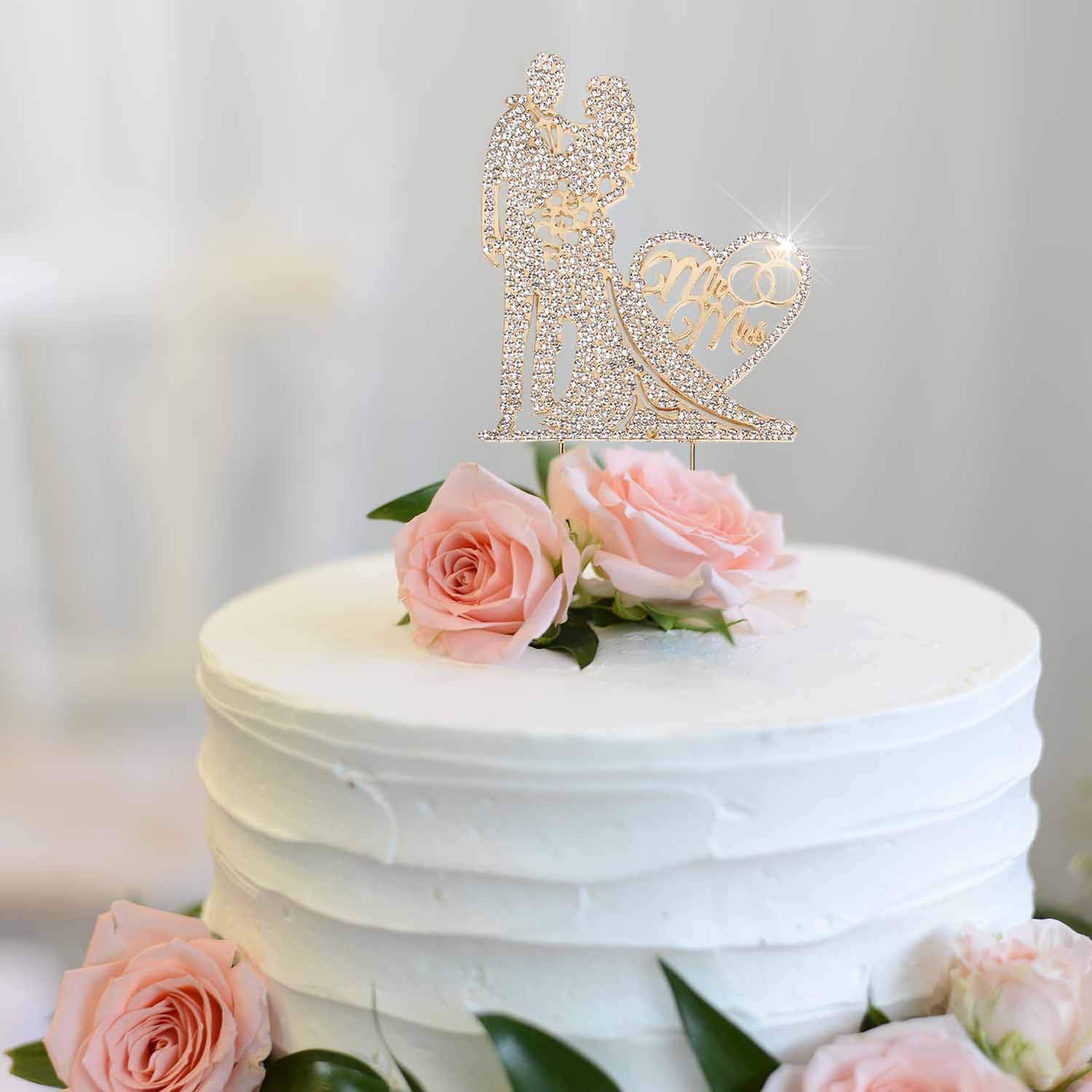 Coucoland Mr And Mrs Acrylic Cake Topper – Wedding Cake Decor With Pearls & Rhinestones, 7.7in Height