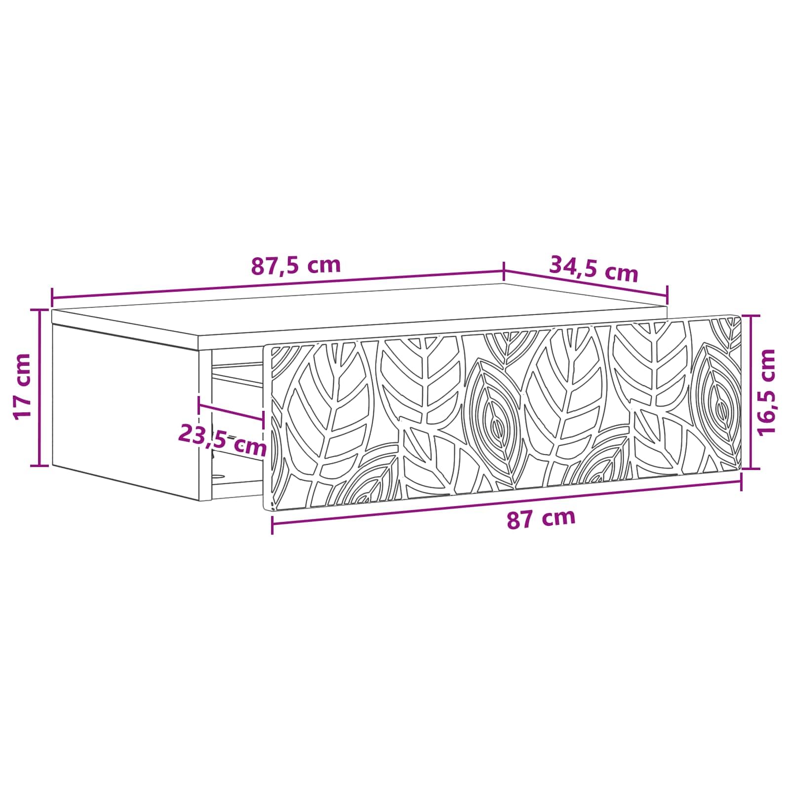 Tavolino da parete grigio cemento in legno 87,5 x 34,5 x 17 cm con cassetto, spazio e design salvaspazio per soggiorno, corridoio, ufficio e conservazione versatile