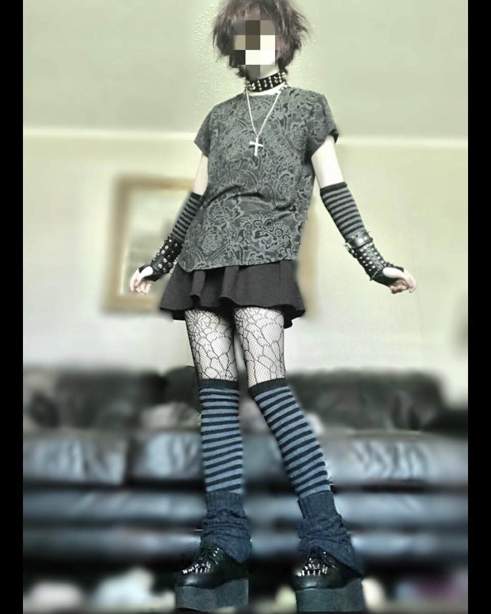 Bienvenu Womens Socks Striped Knee High Socks Arm Warmer Fingerless Gloves Set