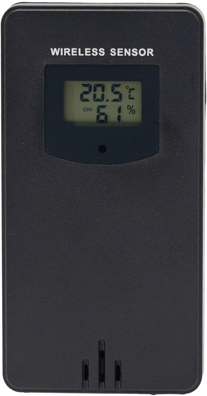Wireless Outdoor Remote Sensor Digital Temperature Humidity Monitor LCD Display Spare Sensor for Weather Station Indoor Outdoor Home Environment Monitoring (black)