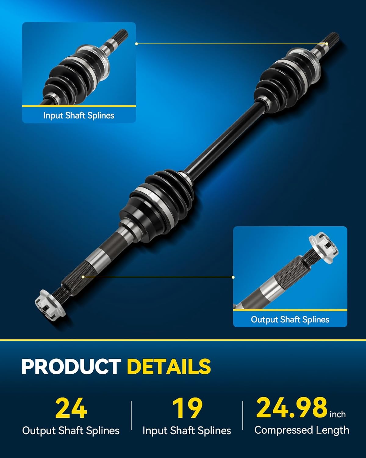 PHILTOP Front CV AXLE for Kawasaki KAF620 Mule 4010 4x4 2009-2022, Kawasaki KAF620 Mule 4010 Trans 4x4 2009-2014 2020-2022, Kawasaki KAF620 Mule 3010 4x4 2003 2004-2008, 25.0in CV Axle Shaft