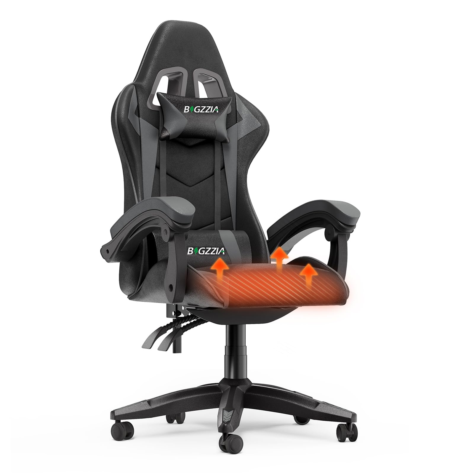 Racingreat Ergonomic Gaming Chair with Adjustable Height, Reclining Feature, Headrest, and Lumbar Support for Adults (Heated, Grey)