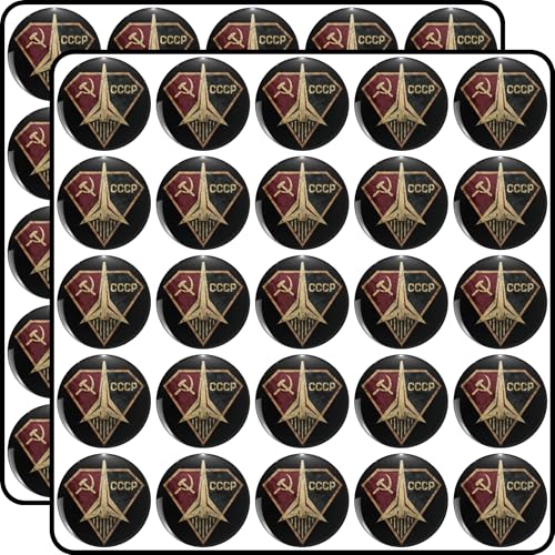 Vintage Soviet Space Program Diamond Shield with Hammer and Sickle CCCP Rocket Design Retro Cold War Era Aerospace History Enthusiast Collectible Gift 1 Inch 50-Pack Waterproof Vinyl Decals