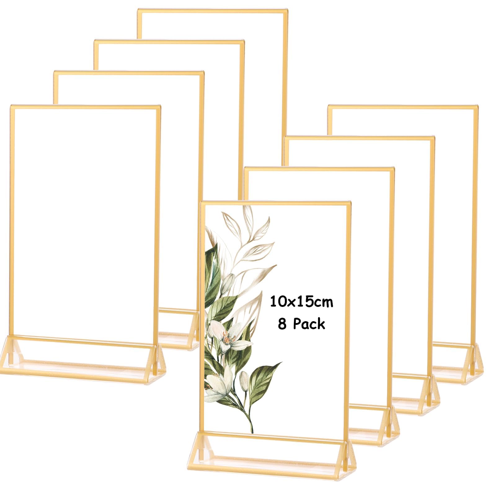 6 Cadres Photos Acrylique Double Face A6 - Bordure Dorée - Porte-menus Ou Numéros De Table - Pour Mariage Et Déco