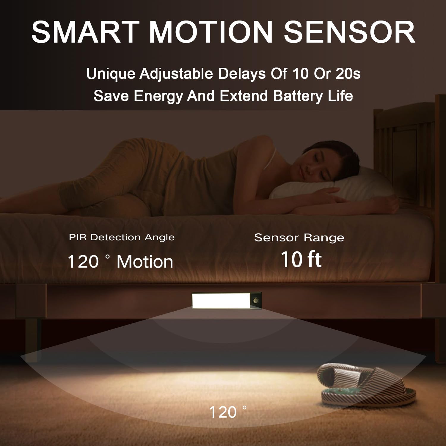Iluminación LED para debajo del gabinete, luz magnética con sensor de movimiento para interiores, luces de armario recargables de 3200 mAh, luces debajo del mostrador para escaleras de cocina (8