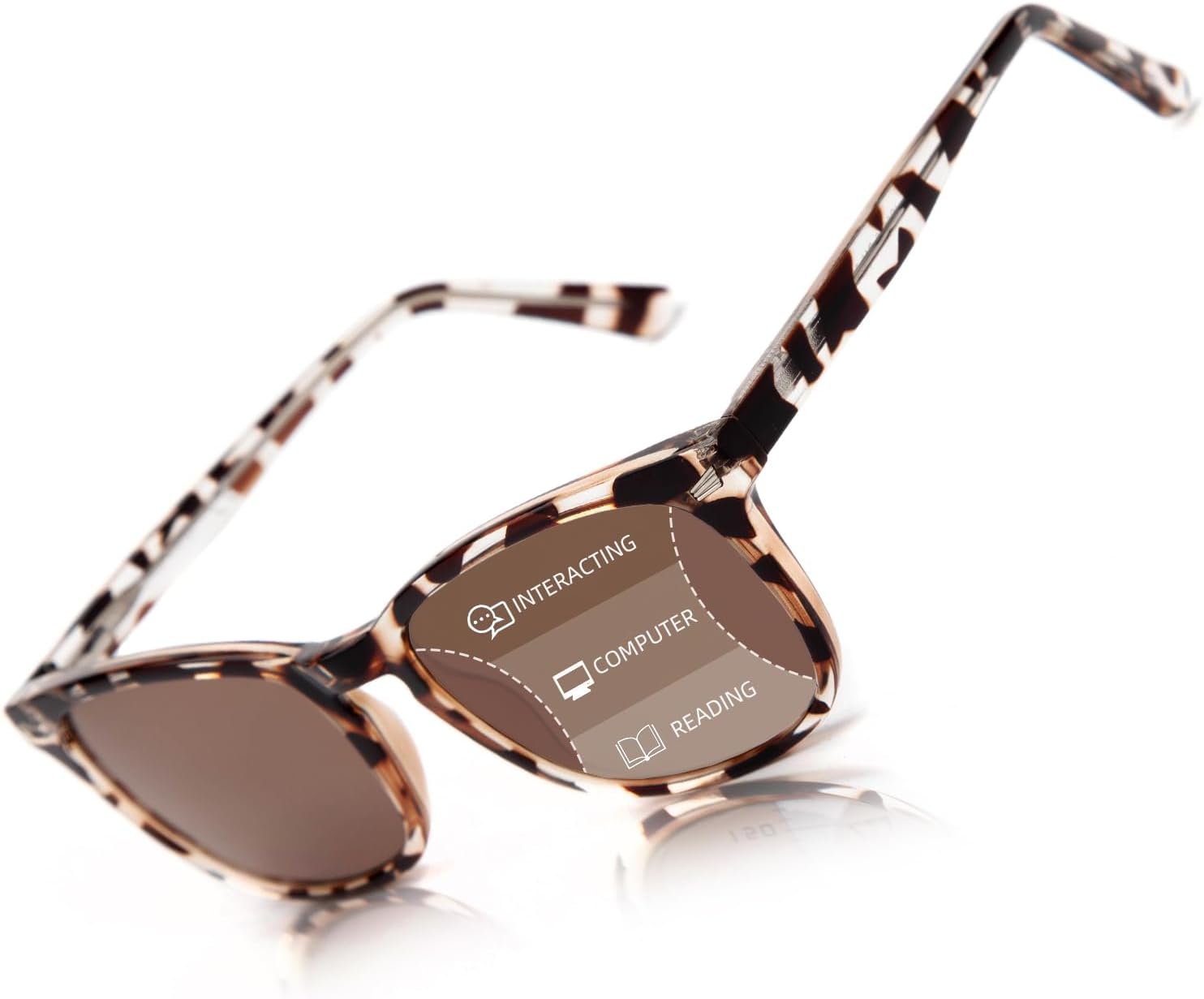 LianSan Progressive Multifocal Reading Sunglasses - for Women Men with Spring Hinge Acrylic Frame UV400 Trifocal Sun Readers Tortoise for 20ft Distance 2.50x