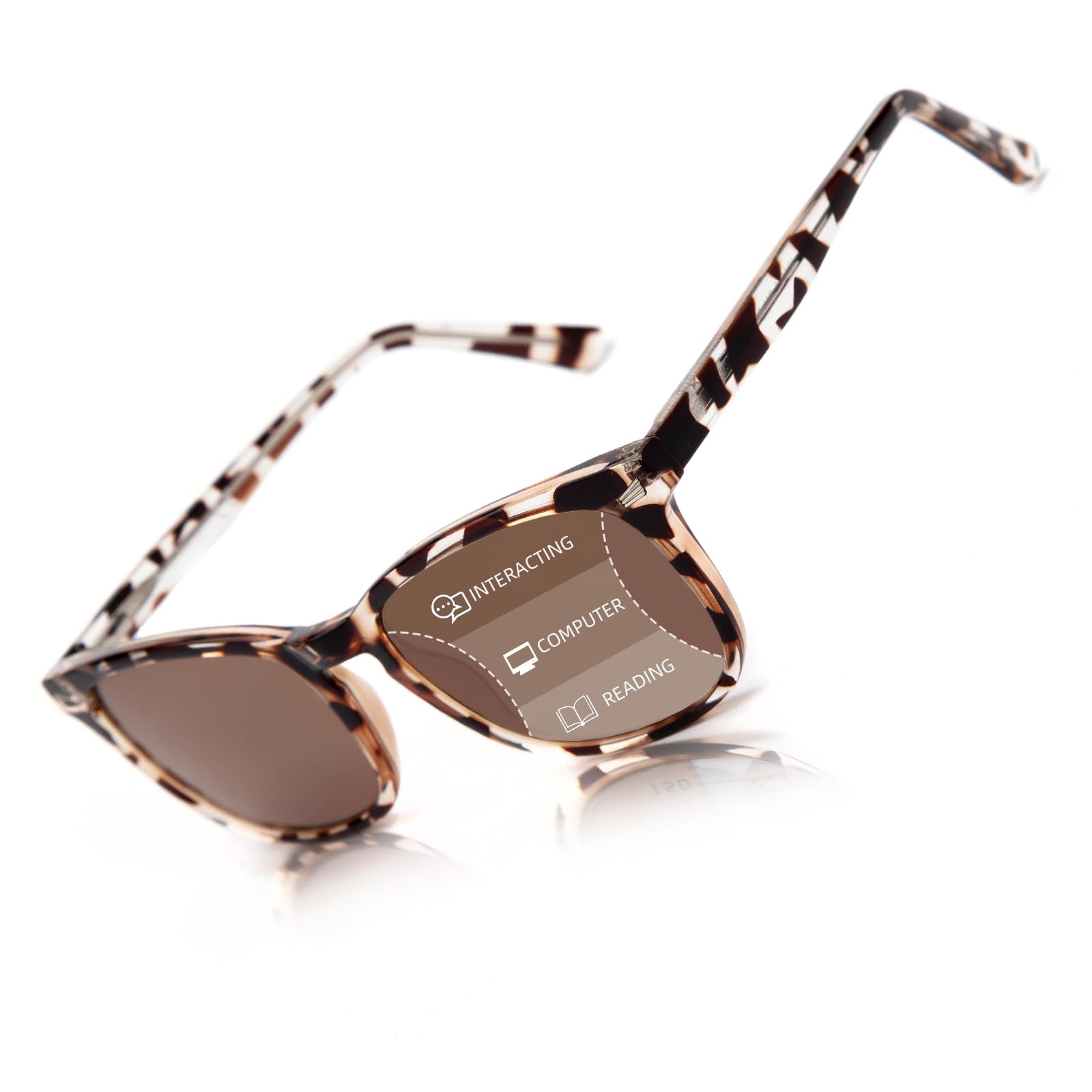 LianSan Progressive Multifocal Reading Sunglasses - for Women Men with Spring Hinge Acrylic Frame UV400 Trifocal Sun Readers Tortoise for 20ft Distance 2.50x