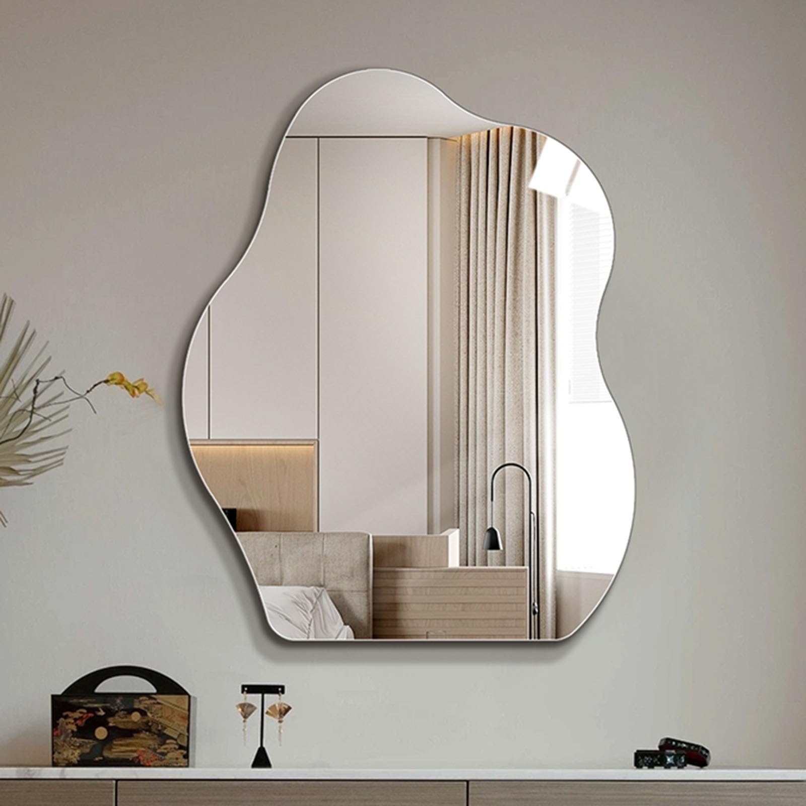 BKSXSOP Cloud-Shaped Wall Mirror - Frameless Irregular Vanity for Bathroom, Bedroom & Living Room Decor (60x80CM/23.6x31.5IN) Unique Home Decoration