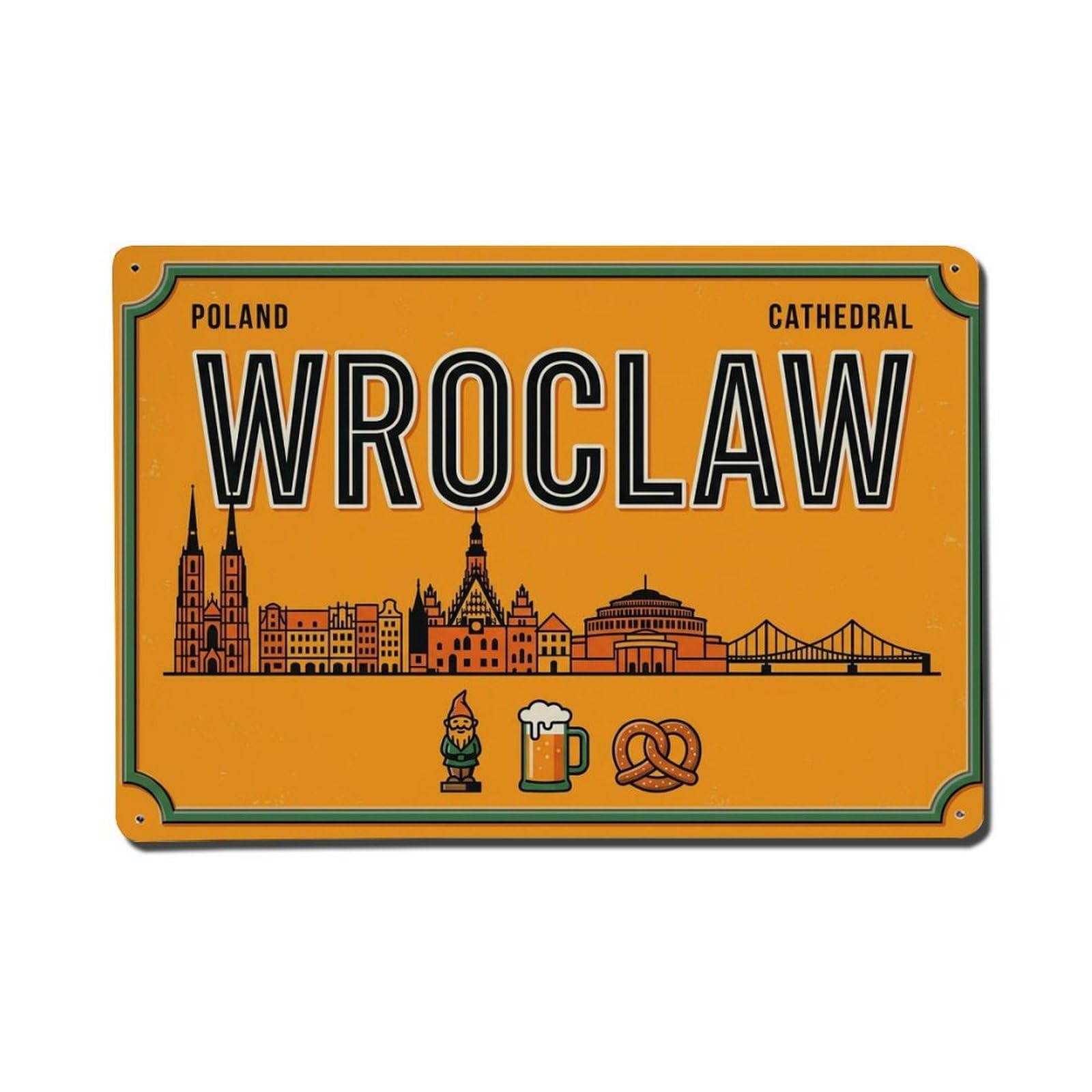 Cxhjca 8X12inch(20X30cm) Vintage Travel Wroclaw Dwarfs Cathedral Bridge Metal Tin Sign