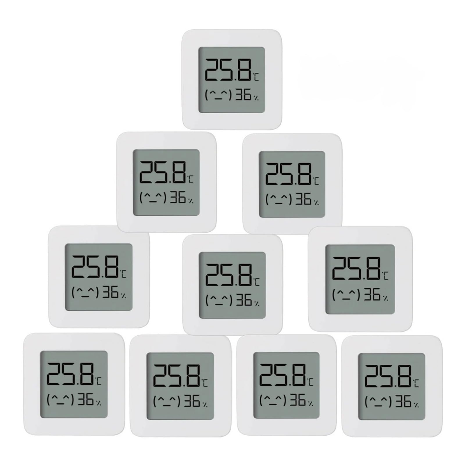 Smartes Thermometer Hygrometer, Bluetooth-Sensor LYWSD03MMC | ABS + PMMA, Bluetooth 4.2 BLE, 43 x 43 x 12.5 mm, CR2032 enthalten, Wandsticker und Handbuch(10 Pcs)