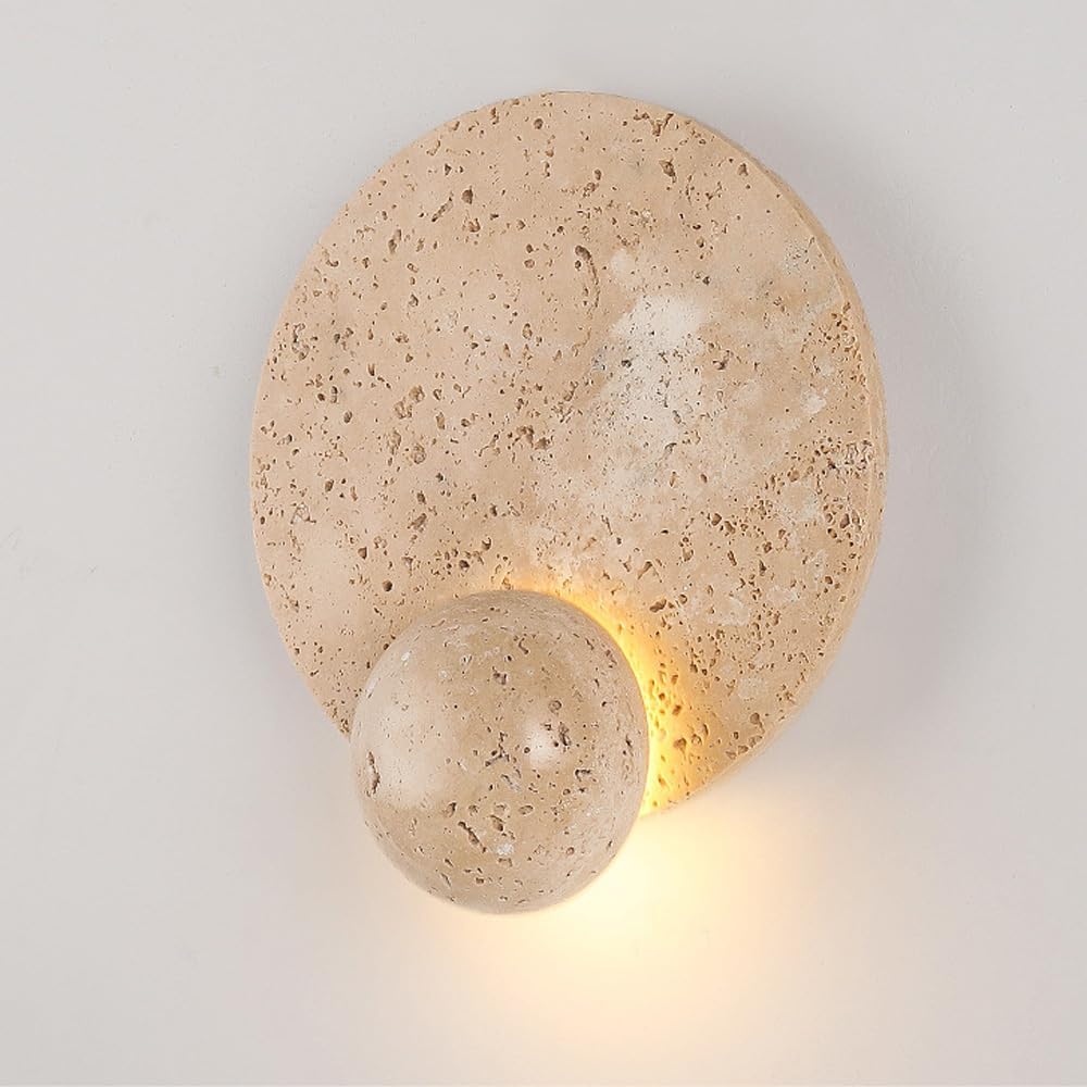 Modern Home Decoration Natural Stone Wall Lamps for Bedroom Marble LED Wall Sconces 6W Round Modern Wall Light Vintage Mid Century Bedside Lighting Fixture for Living Room Farmhouse Hotels