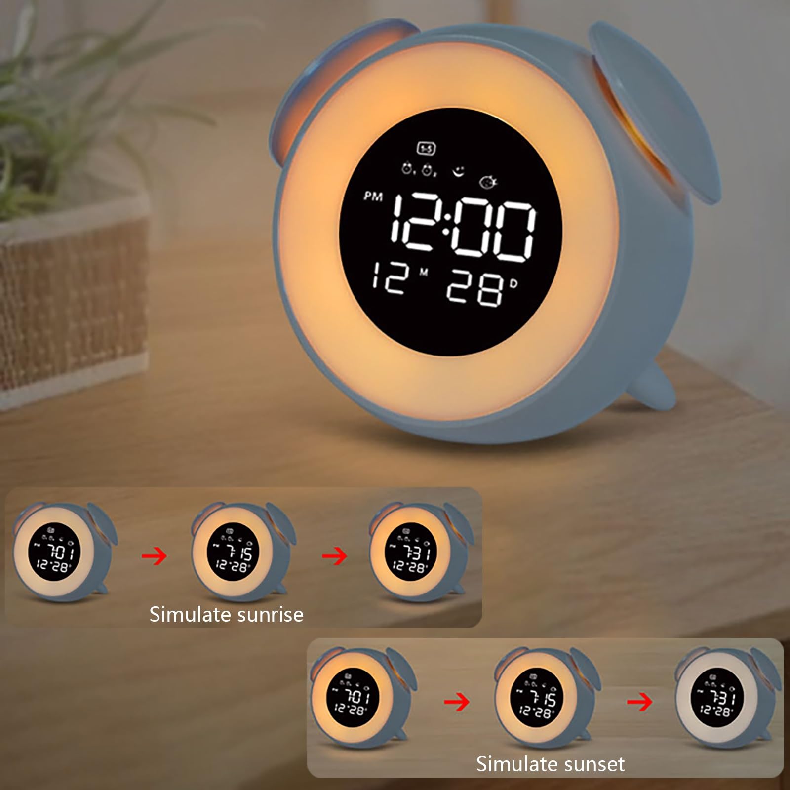 Despertador con Luz Simuladora Del Amanecer y El Atardecer, 25 Sonidos Relajantes y Función De Repetición De Alarma, Diseño Bonito para Dormitorios Infantiles y Adultos