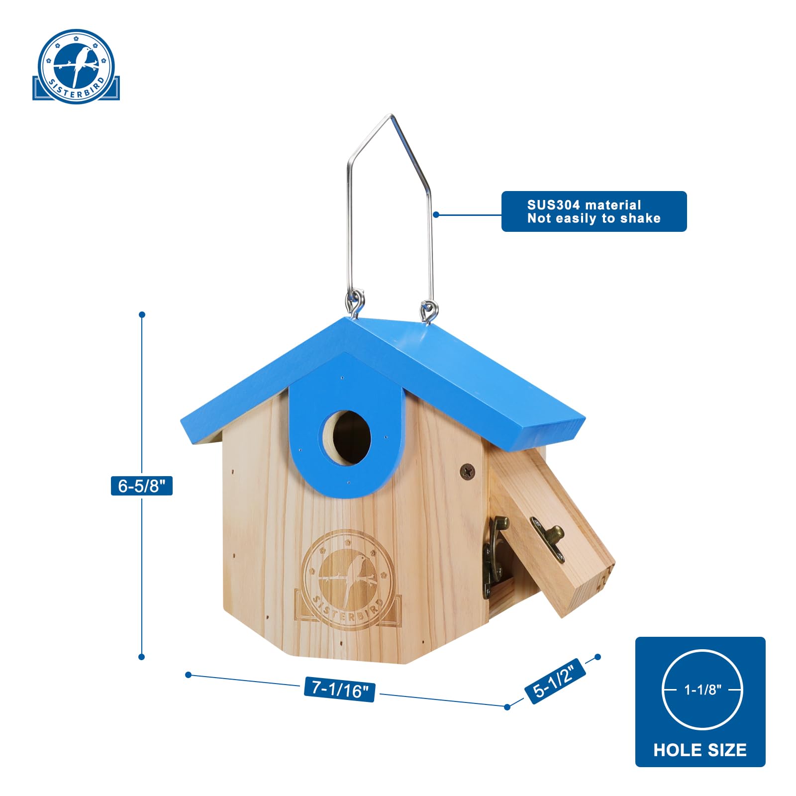 SISTERBIRD- Casas para pájaros WREN para Exteriores Casas para pájaros Colgantes de Cedro para Exteriores Casas para pájaros con Orificio de Entrada de 1-1/8 para Espacio Libre Exterior Caja Nido de