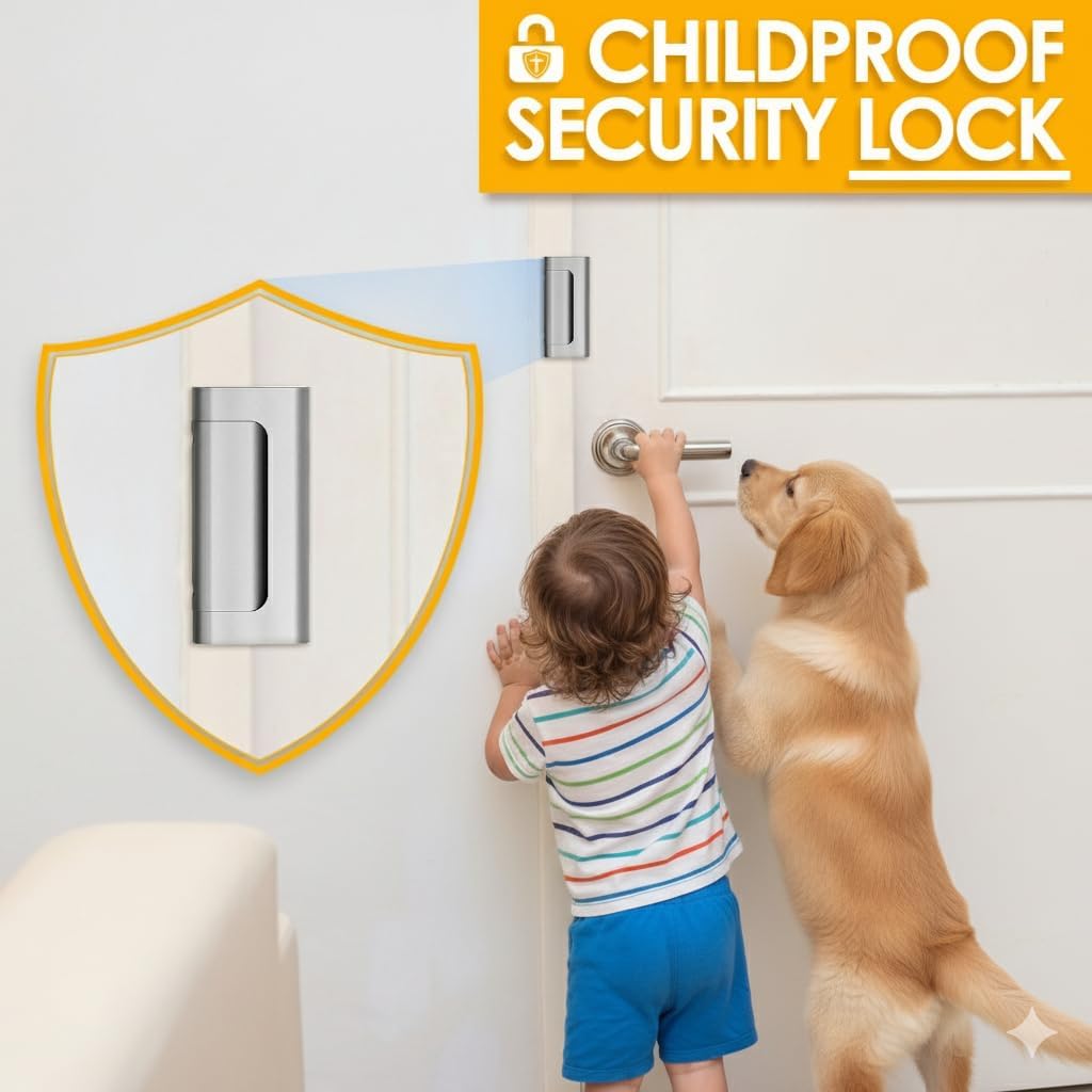 4 Pack Home Security Door Reinforcement Lock Child Proof High Security Door Lock Front Door Locks for Kids Safety Withstand 800lbs Door Latch Lock Christmas Gifts Stocking Stuffers for Men Women