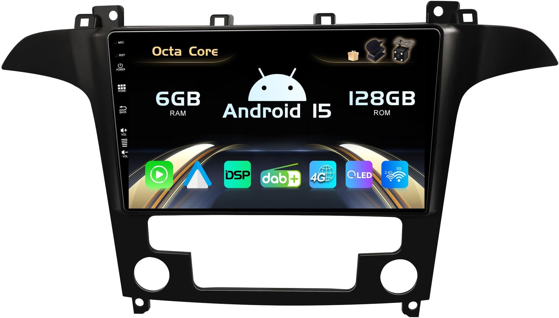 SXAUTO [Built-in 4G / DAB] Android 14-6G+128G - Car Radio for Ford S-Max (2007-2008) - Built-in Carplay/Android Car - Camera + MIC - DSP 360-CAM Steering Wheel Control Fast Boot HDMI - 2 DIN IPS 9