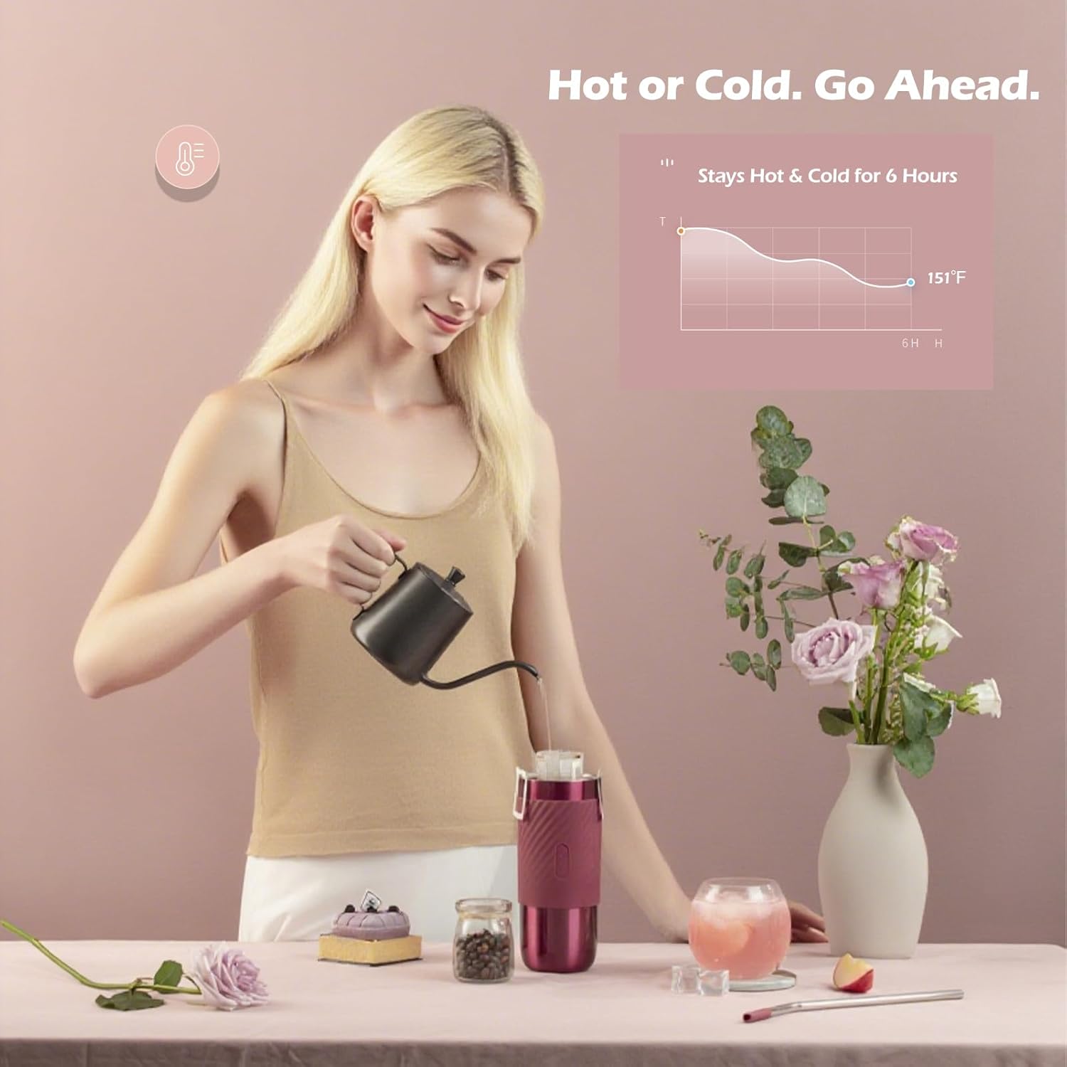 Vacuum-Insulated Stainless Steel Travel Mug with Leak-Proof Lid, Infuser And Straw, Reusable Iced Coffee Cup, Hot Coffee Travel Tumbler, 17.5 oz(Black) - Image 5