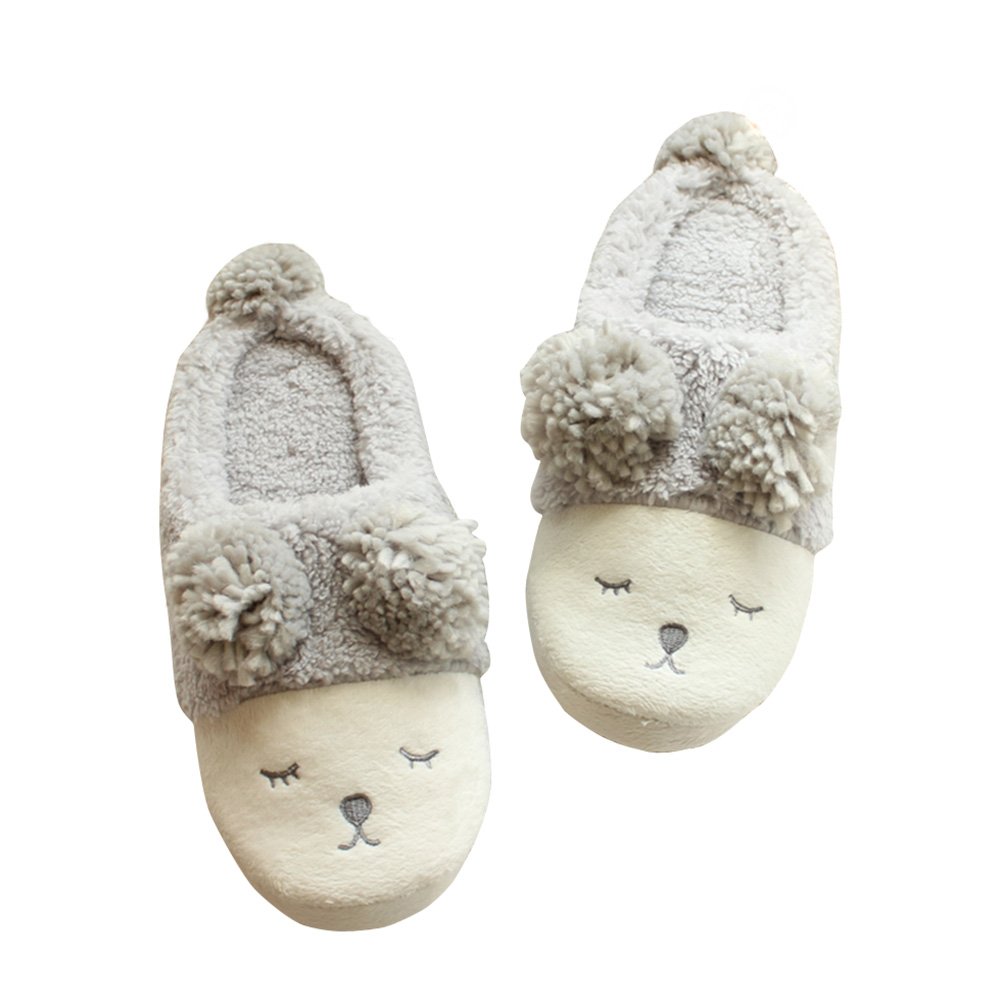 Womens Fleece Slippers,Indoor Cute Cartoon Winter Soft Warm Cozy Booties Non-slip Plush Mules Home Bedroom Slip-on Shoes Ankle Boots for Girls Ladies (Grey Little Sheep, US size:9-10（EUR size:40-41）)