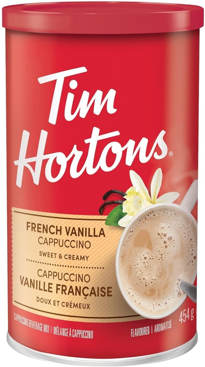 Tims Hortons Instant Cappuccino, French Vanilla Powder (16 Ounce) Can 454g Imported (USA)
