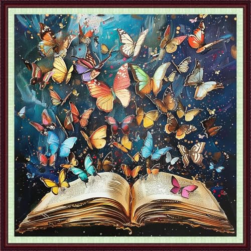 Image of Dooxvey Cross Stitch Kits for Adults Beginners,Full Range of Cross-Stitch Stamped Kits Needlepoint Kits for Beginners Embroidery Kits 11CT Cross Stitch Patterns-Colorful Butterfly Book 18x18 inch