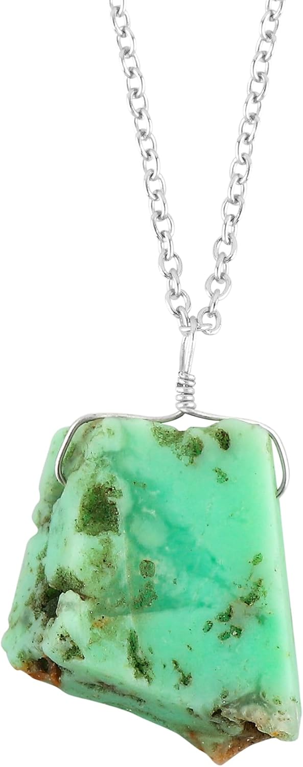 Raw Gemstone Pendant Necklace for Women |Natural Healing Crystal Rough Pendant 15–25 Carat | Silver Plated Chain 16+2 Inch Adjustable | Gift Jewelry