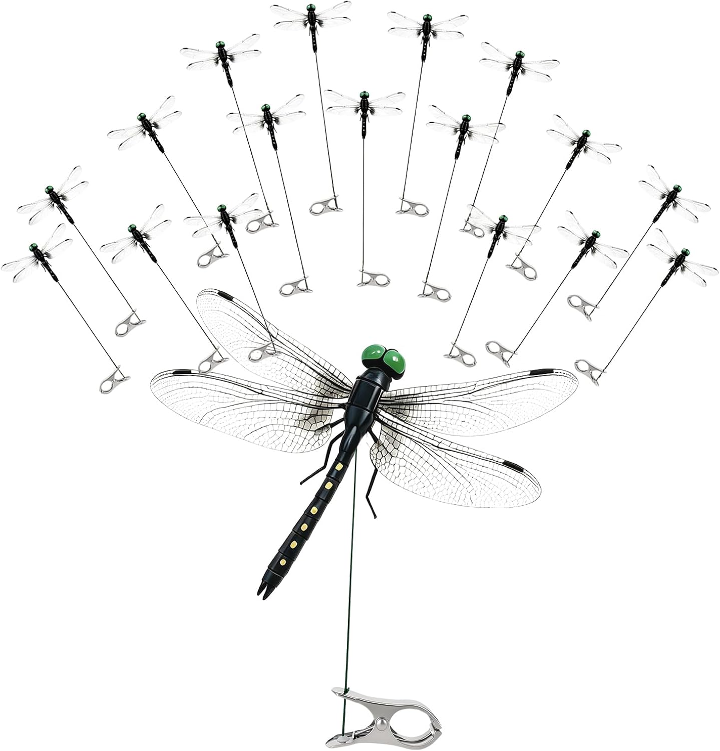 18-Pack 3D Dragonfly Clips, Realistic Garden Decorations