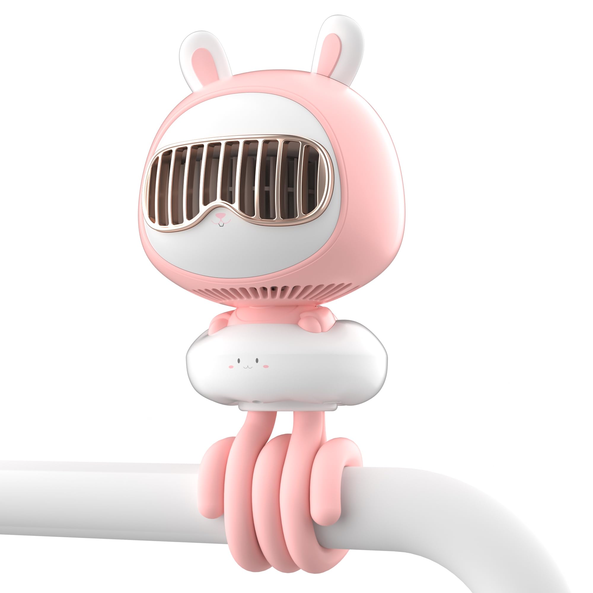KinYiLO Cute Stroller Fan Clip On for Baby, Portable Bladeless Baby Fan, 4000mAh Rechargeable Battery Operated, Flexible Tripod, 4 Speeds, Auto Oscillating, Small Handheld Cooling Fan for Personal