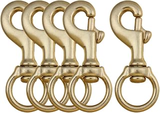 AOWISH 5-Pack Heavy Duty Solid Brass Flagpole Snap Clips 3-1/8'' OAL Swivel Eye Lobster Clasp Bolt Snap Trigger Hooks Single Ended Spring Key Ring Buckle to Attach Flag to Halyard Rope(7/8''Round Eye)