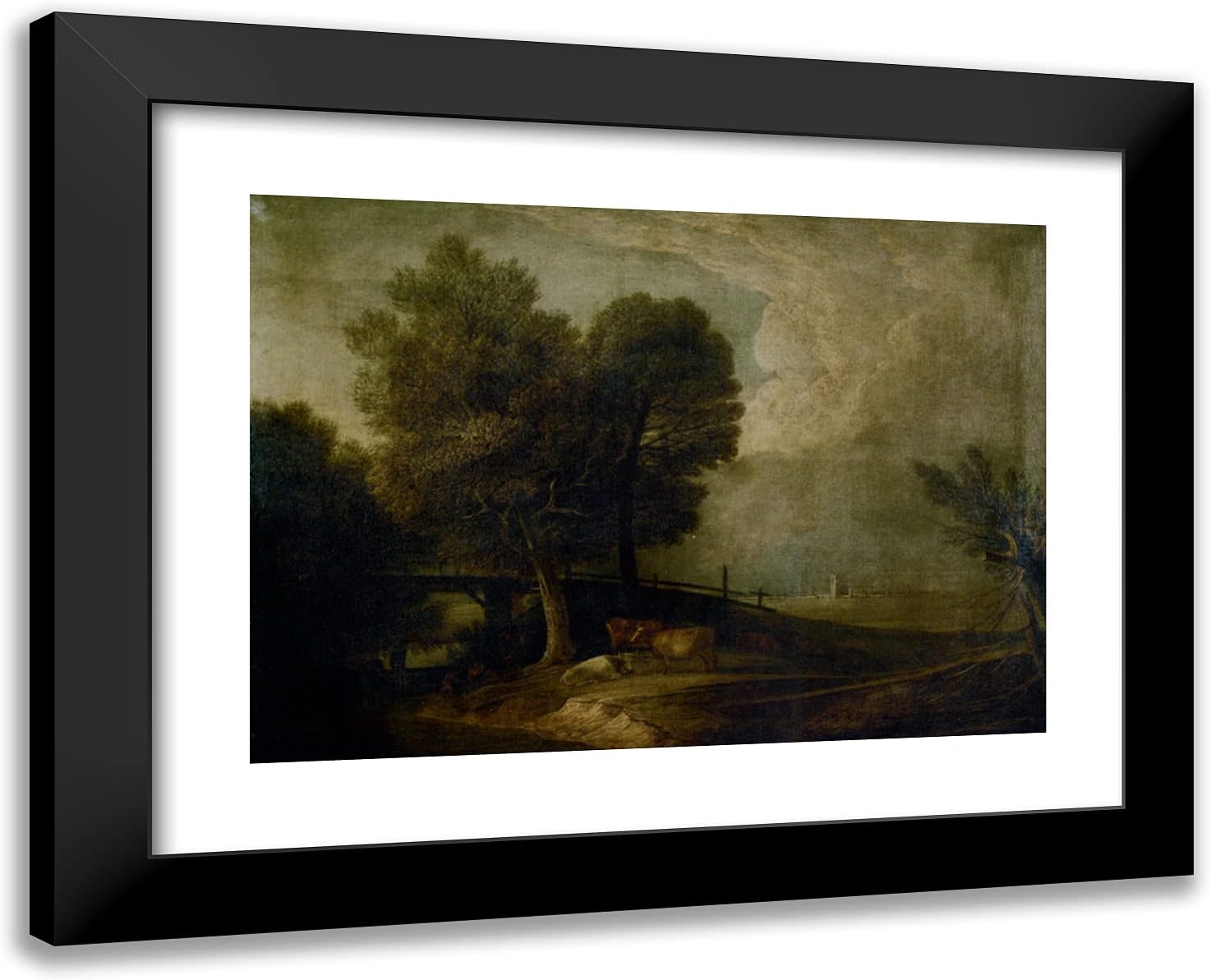 ArtDirect Gainsborough, Thomas 24x19 Gold Ornate Framed Art Print with Double Matting Titled: Figures With Cattle in a Landscape
