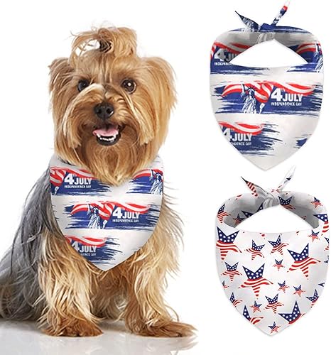 ALIBBON 2 pañuelos patrióticos para perros, 4 de julio, bandanas para perros, diseño de bandera estadounidense de estrellas, bufandas triangulares