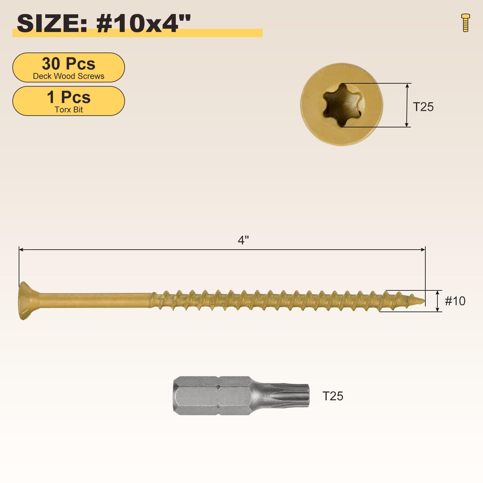 METALLIXITY Deck Screws (#10x4") 30Pcs, Carbon Steel Wood Screw Decking Screws Epoxy Coated with T25 Torx Drive Head - Image 2