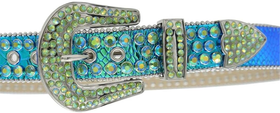 Pulcykp Studded Western Jeans Sparkle Men Leather Belt Designer Rhinestone Belts For Women Bling Strap