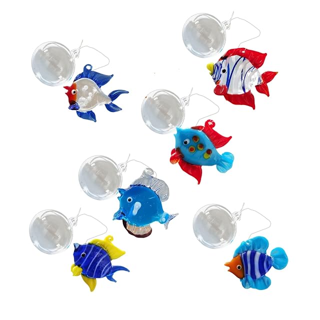 Foto 8 de 8 de YHAILI 6 piezas de decoración de peces flotantes de cristal colorido para acuario