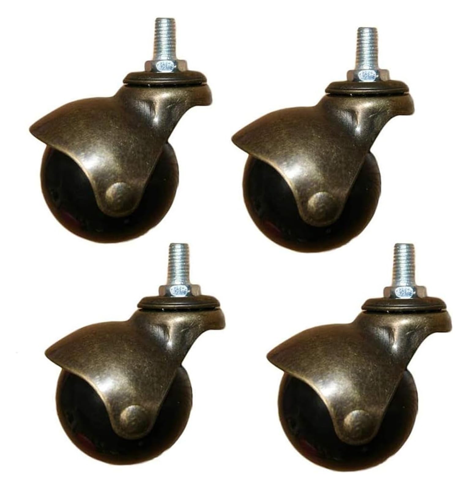 Roulettes à billes de 2 pouces, roulettes dorées antiques for meubles, roues pivotantes, établi, fixation par tige filetée M8/M10, for petit canapé, chaise de bureau(4 Pack,2in/50mmM8)