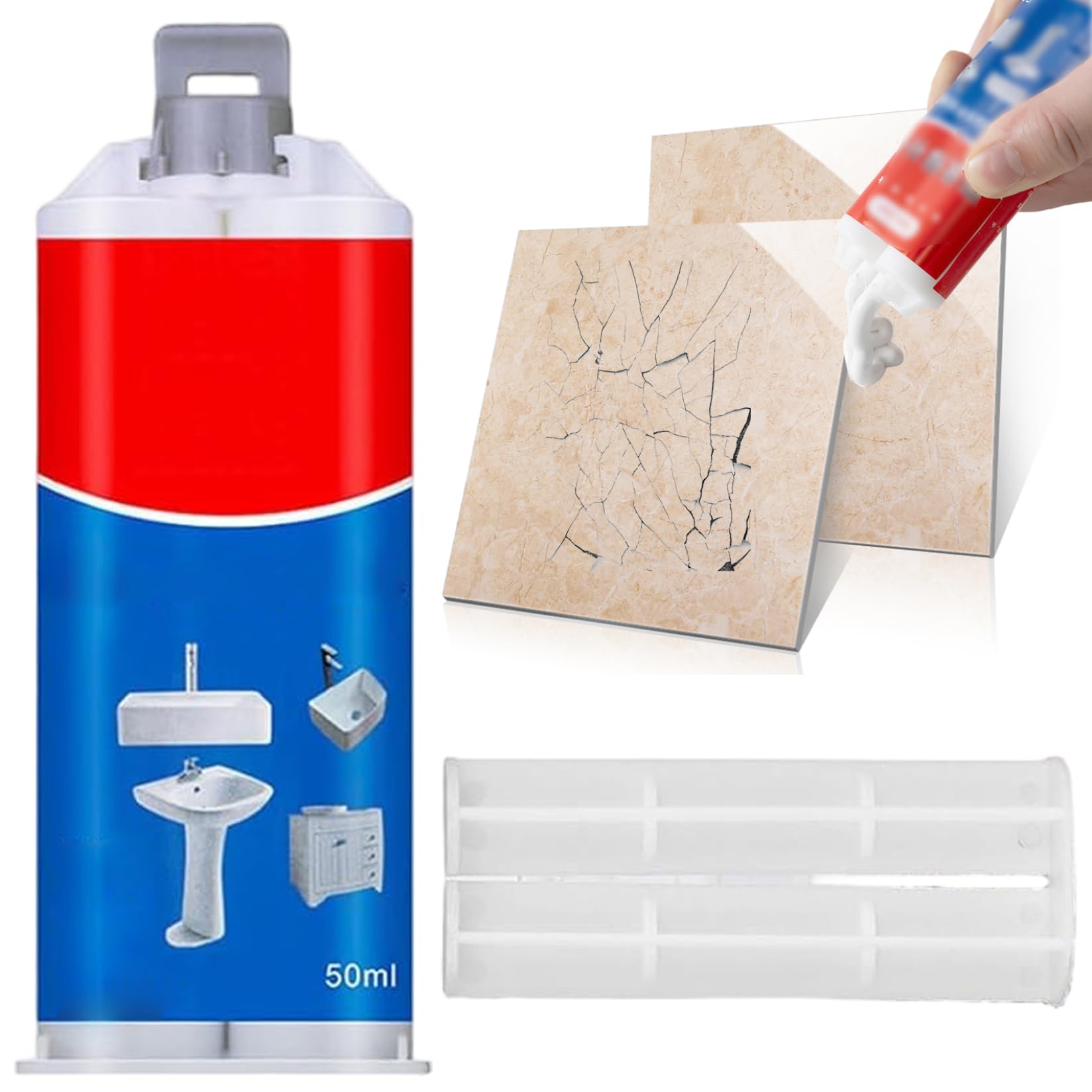 Hbbgdiy White Cracked Porcelain Sink Repair Kit Waterproof And Home Diy Tile Bathtub Repair Set For Chips Holes Scratches Dents Ceramic Granite Surface