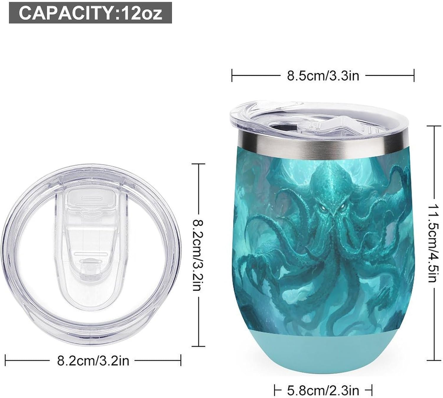 Octopus Tentacles Wings Oceancthulhu Insulated Drinking Cup Stainless Steel Coffee Mug Wine Tumbler with Lid 12OZ